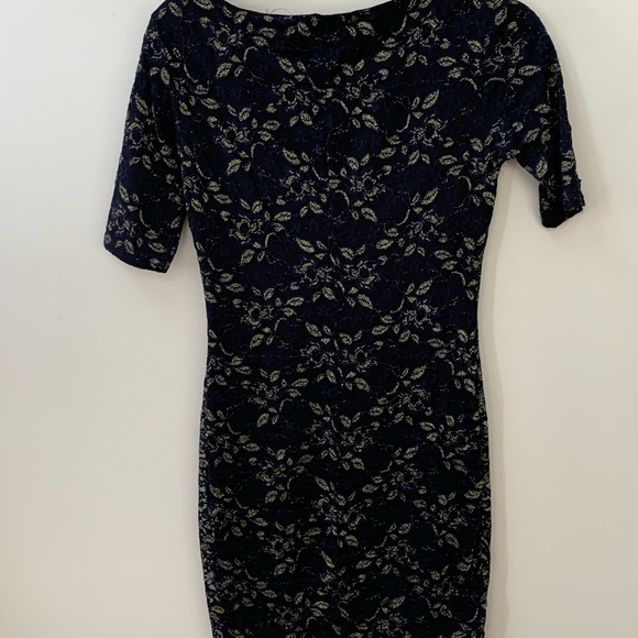 Forever 21 body con gold embroidered black dress - Picture 2 of 10